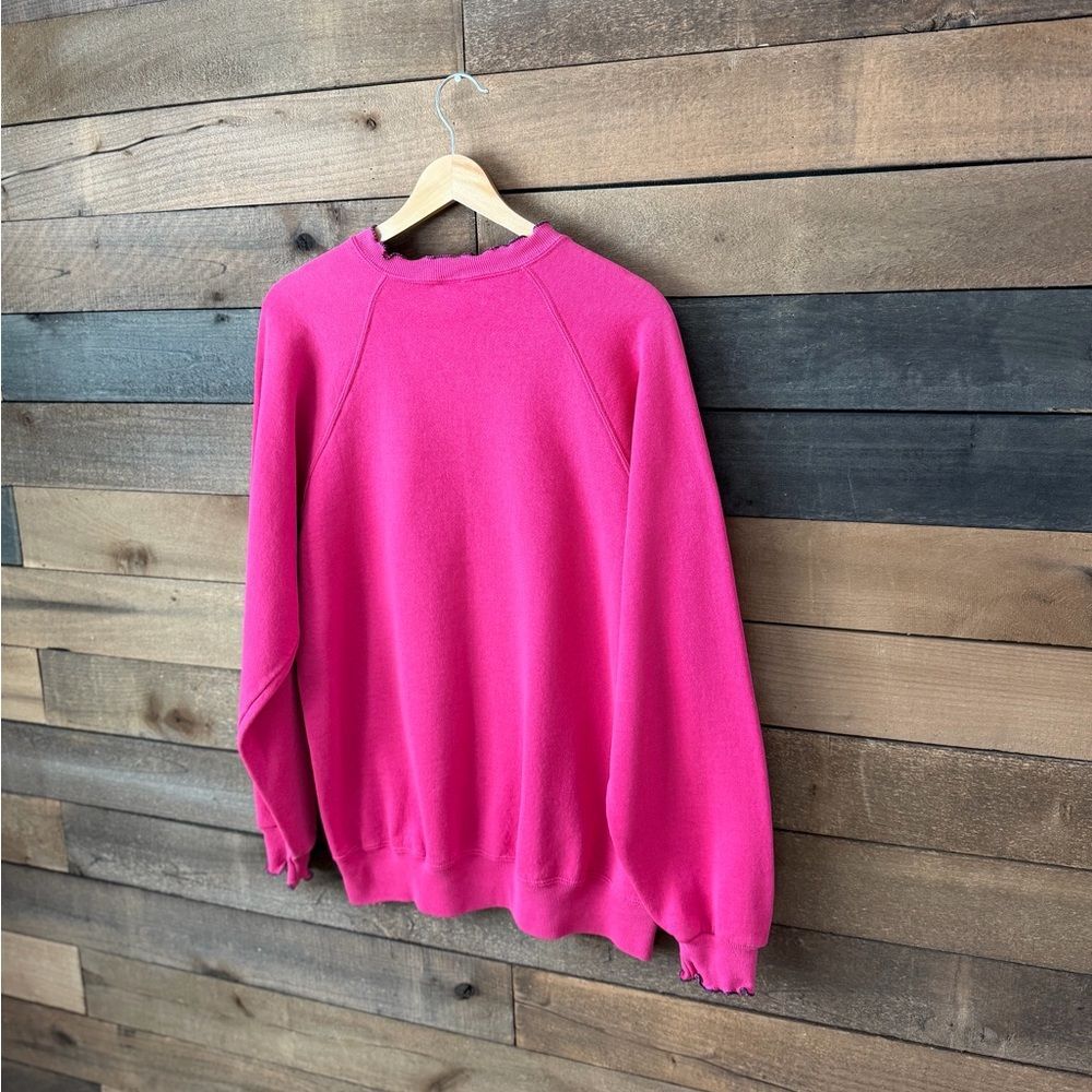 Vintage Handmade Pink Heart Sweatshirt Floral Appliqué Cozy Fleece - Picture 9 of 10